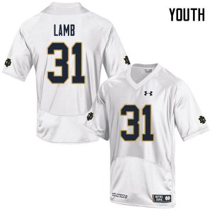 Notre Dame Fighting Irish Youth Jack Lamb #31 White Under Armour Authentic Stitched College NCAA Football Jersey LXK6299XA